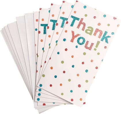 Pack of 48 Glitter Finished Thank You Cards with Spots 