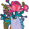 Die Cut Cat Vase Design Magical Botanicals Paper Flowers Open Blank Card