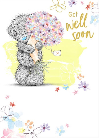 Bear With Bouquet Get Well Soon Card
