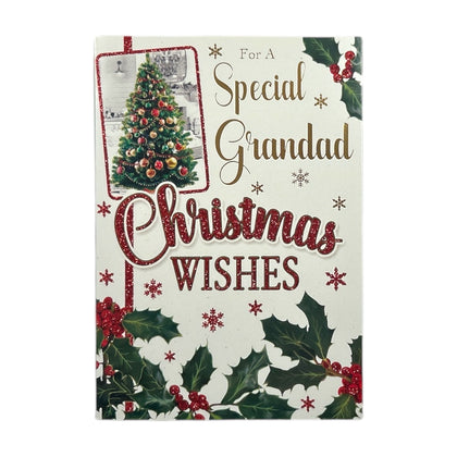 Traditional Tree & Holly Christmas Wishes Card For Grandad