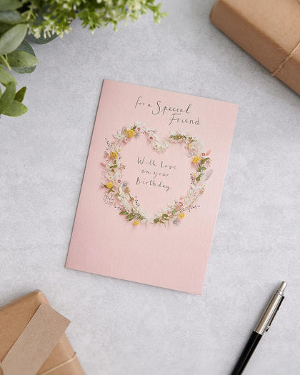 4 Cards x Floral Heart Design Birthday Card for Her/Friend