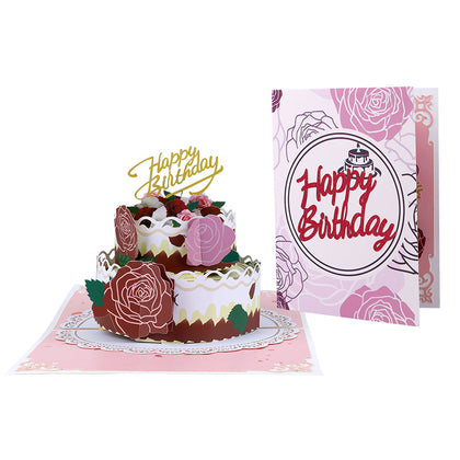 Rosy Layers 3D Birthday Cake Pop Up Card