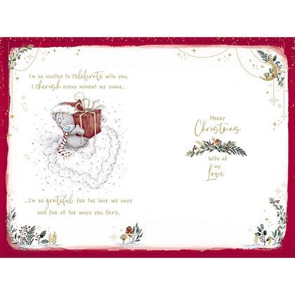 Bear Standing in Heart Of Snow Fiancé Luxury Handmade Christmas Card