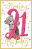 Bear Peeking Through 21st Birthday Card