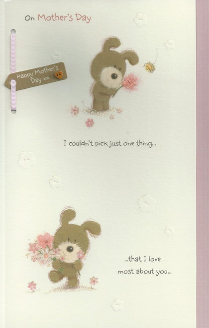 On Mother's Day Adorable Lots Of Woof With Flower Open Handmade Card