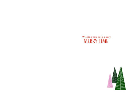 Pink Background with Illustrated Trees for Daughter & Son in Law Christmas Card