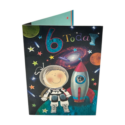 Age 6 Male Juvenile Space Scene Birthday Card	