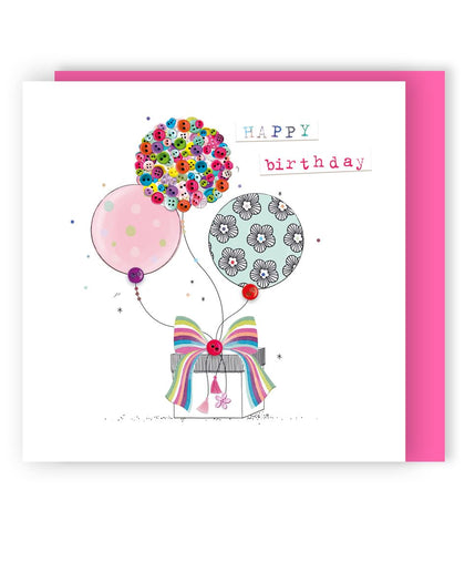 Balloons Hand-Finished Buttons Embellished Birthday Card For Her