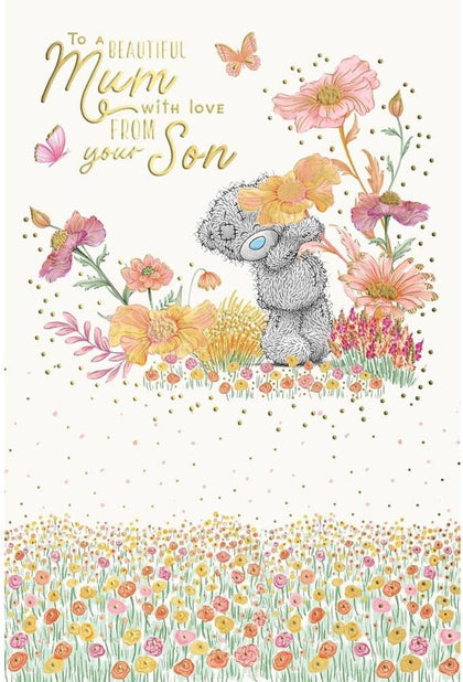 Bear Holding Big Flower To Mum From Your Son Mother's Day Card