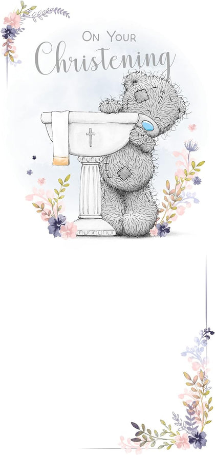 Bear At Font Christening Card
