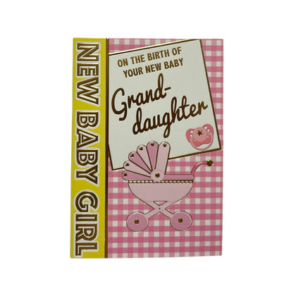 On Birth Of Granddaughter Pink & White Checkered Congratulations Card
