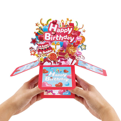 Heart Balloons Bright Red 3D Pop Up Birthday Box Card