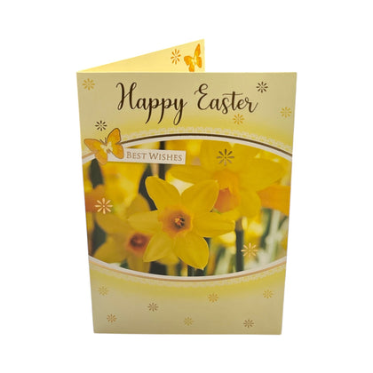 Best Wishes Yellow Daffodil Flowers Design Easter Card