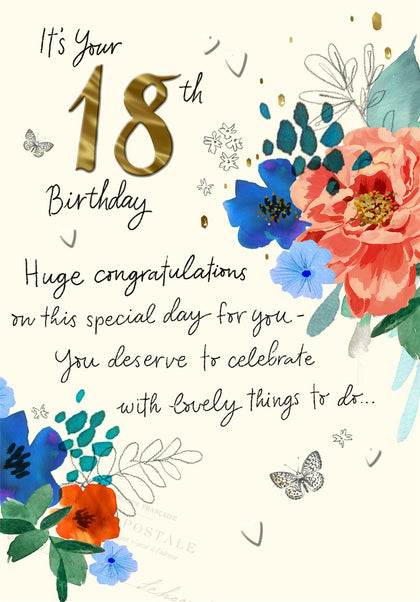 Willow Bouquet Classic Embossed Floral Design 18th Birthday Card
