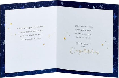 Dark Blue Design Son Passing Exams Congratulations Card