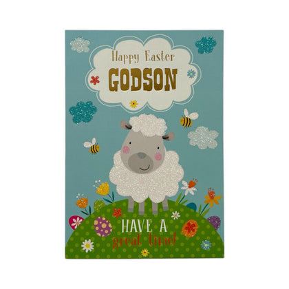 For Godson Cute Lamb With Bees Design Open Easter Card