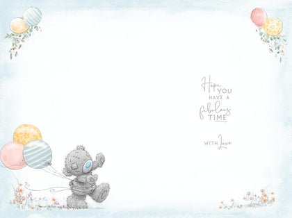 Bear Floating With Balloons Birthday Card