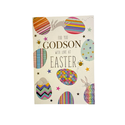 For Godson Multicoloured Eggs Pattern Design Easter Card