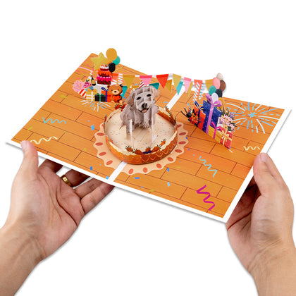 Party Pup 3D Dog on Cake Pop Up Birthday Card