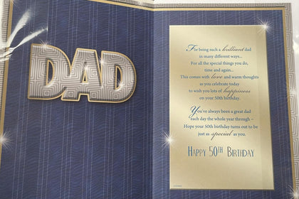 Dad On Your 50th Birthday Classic Design Greeting Card