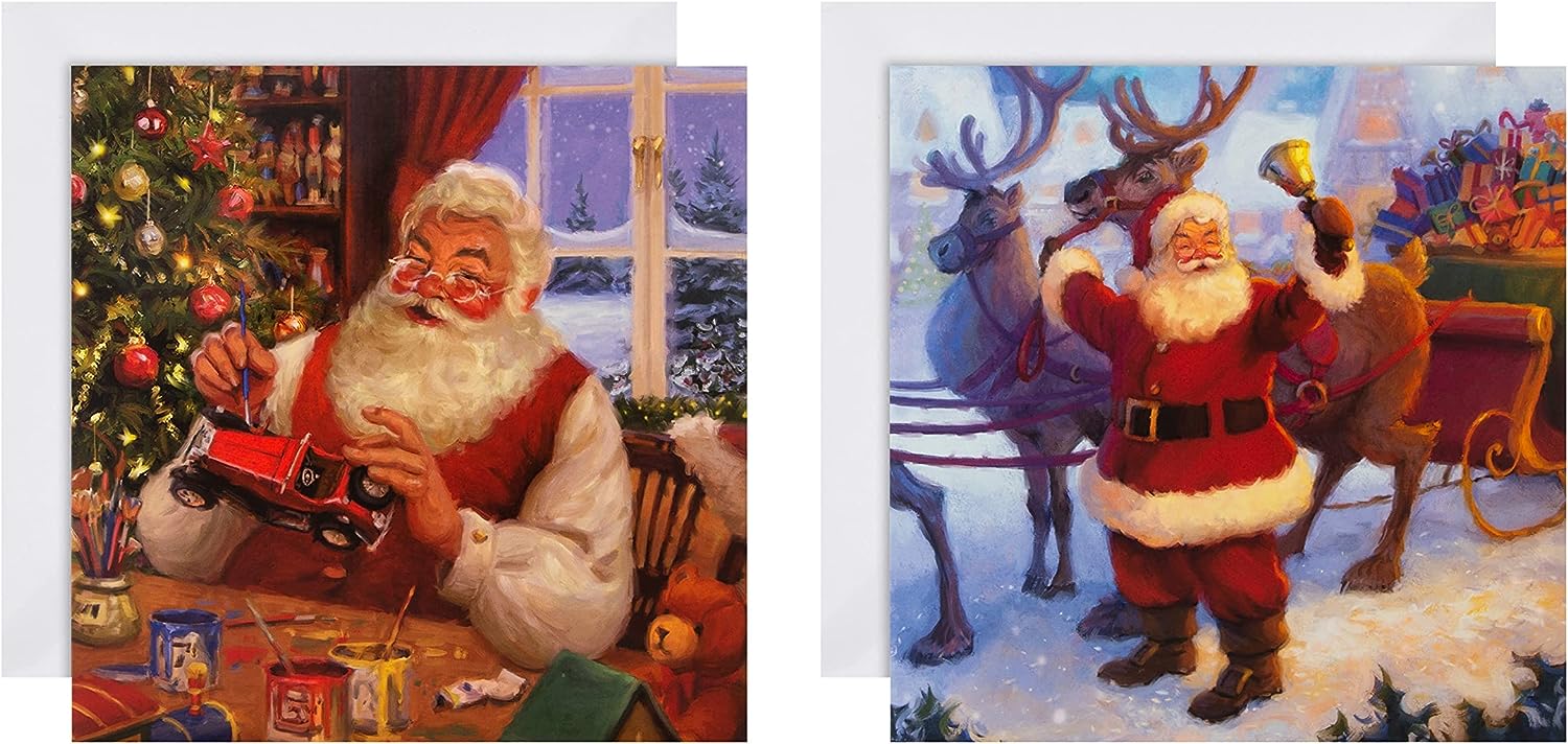 Santa Card Back 2 Retro Santa Designs Pack of 16 Boxed Charity Christmas Cards ...