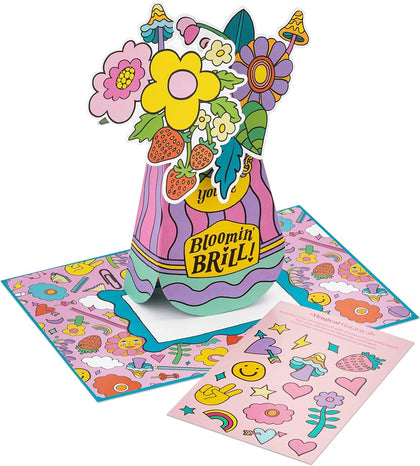 Flower Bouquet Design Pop Up Birthday Card with Sticker Sheet