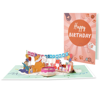 Puppy & Kitty 3D Animal Flag Pop Up Birthday Card