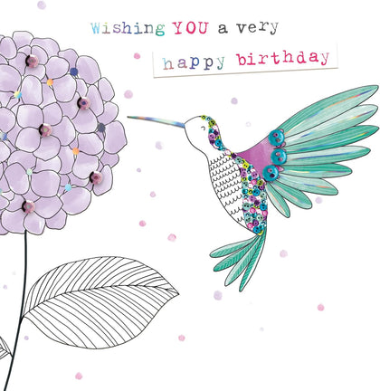 Humming Bird Hand-Finished Buttons Embellished Birthday Card 