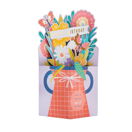 3D Pop-Up Pink Flowers & Vase Design Birthday Card