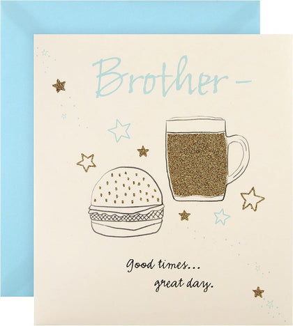 Classic Glitter Embellished Beer and Burger Design Brother Birthday Card