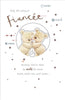 Teddies Holding Champagne Glass Design Lovely Fiancée Birthday Card