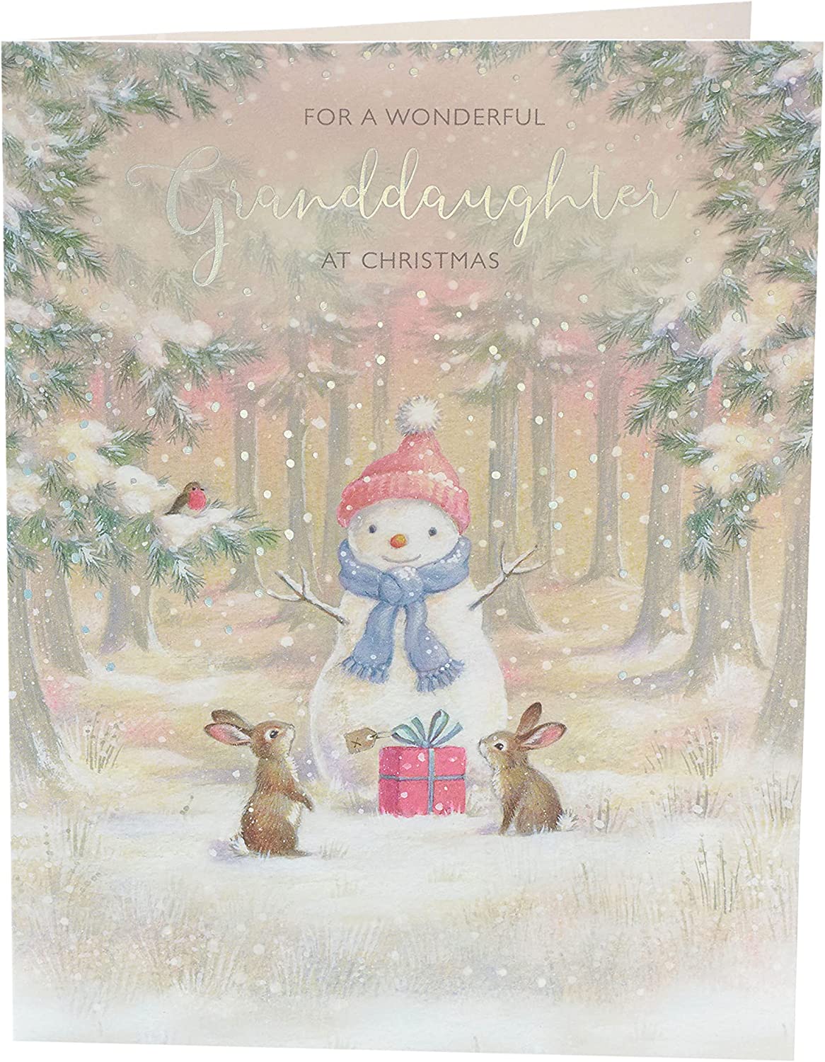 Granddaughter & Family Christmas Card - Dressing The Snowman - Medium Sized Card (A5 Size -148mm X 210mm) With Envelope - View #4