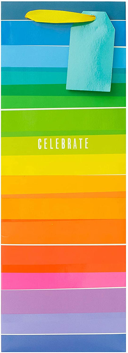 Pack of 6 Celebrate Rainbow Stripe Bottle Size Gift Bags