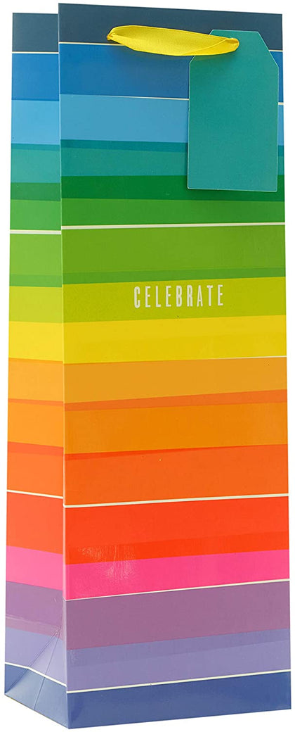 Pack of 6 Celebrate Rainbow Stripe Bottle Size Gift Bags