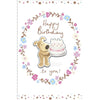 Die Cut Happy Birthday Card Boofle Holding Cake