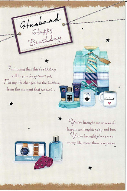 Treasured Moments Husband After Shave Watch And Tie Birthday Card