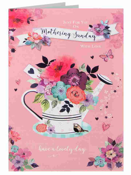 Traditional Watering Can With Flowers Nice Verse Mothering Sunday Just For You Card