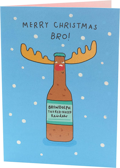 Reindeer Drinking Beer Funny Brother Christmas Card