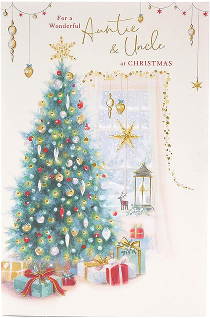 Auntie and Uncle Christmas Card Traditional Christmas Tree Design 