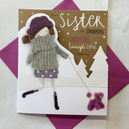 Sister Sparkles Fun Stylish Die Cut Morden Christmas Card