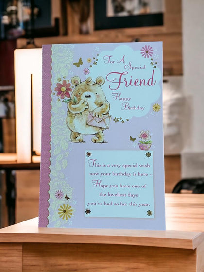 Friend Birthday Card Teddy With Flower 