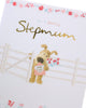 Step Mum Boofle Holding Flowers and Card Birthday Card