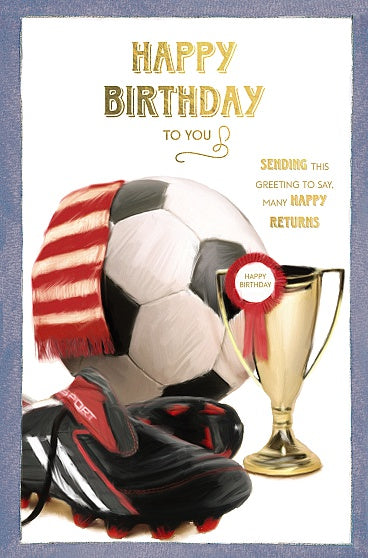 Foot Ball And Victory Cup Design Birthday Card