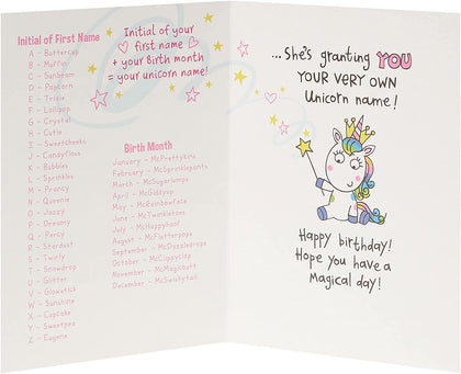 Find Your Name Unicorn Birthday Card