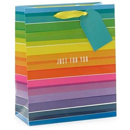 Medium Gift Bag Rainbow Stripes Just for You Him, Her, Birthday Father's day Act