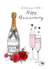 Champagne And Glasses Glitter Finished Design Anniversary Card