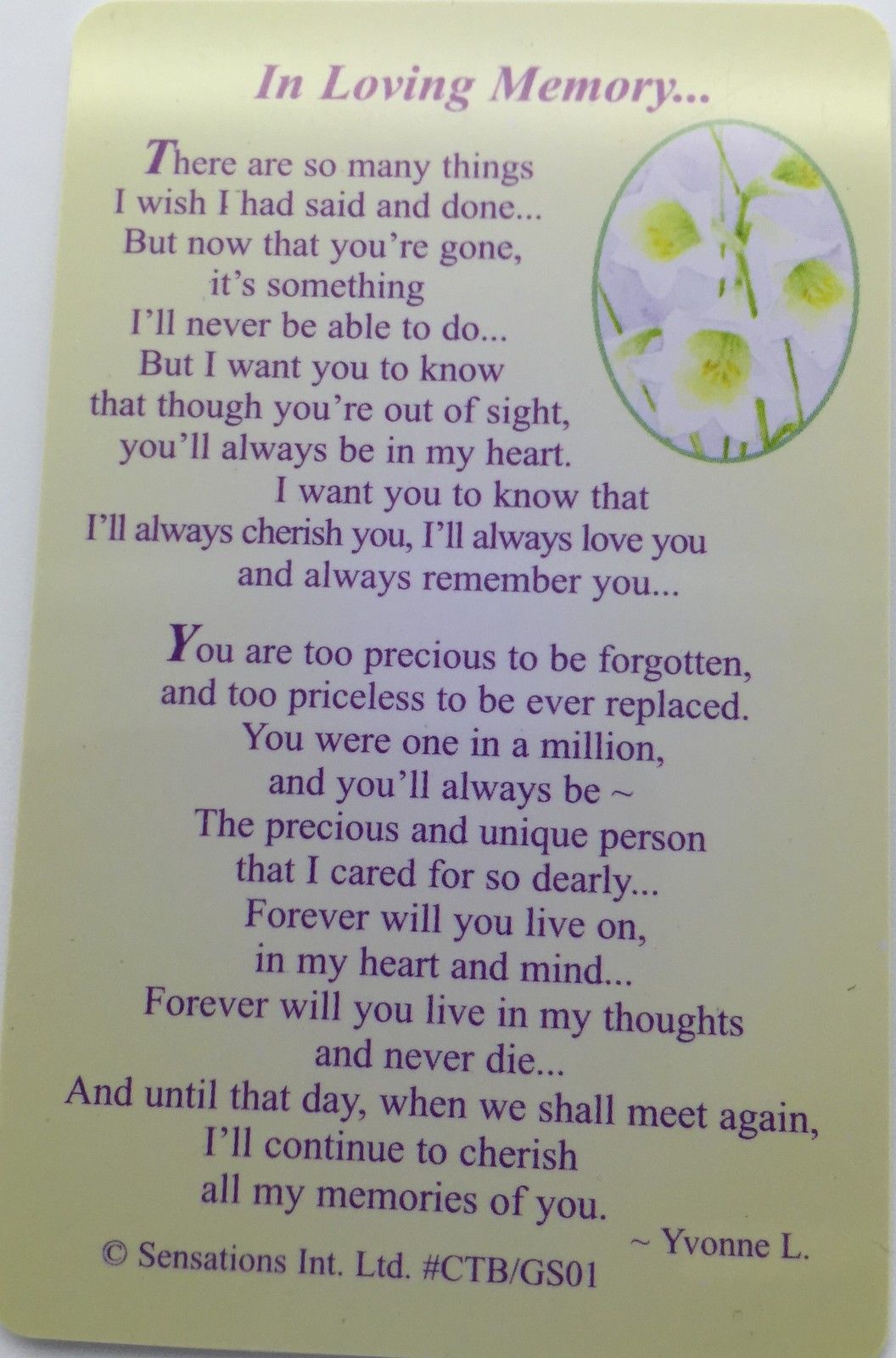 In Loving Memory....Wallet Card (Sentimental Keepsake Wallet / Purse C ...