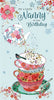 Nanny On Your Birthday Card Tea Cup and Bird
