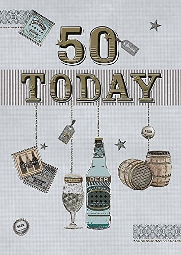 50th Today Beer Bottles Barrels Mats Top And Star Design Birthday Card
