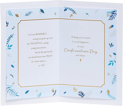Blue Leaf Design Confirmation Card for Grandson